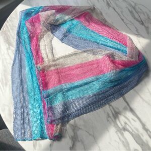 Vintage Accessory Street ITALY Mesh Striped Knit Scarf in blue purple pink VTG